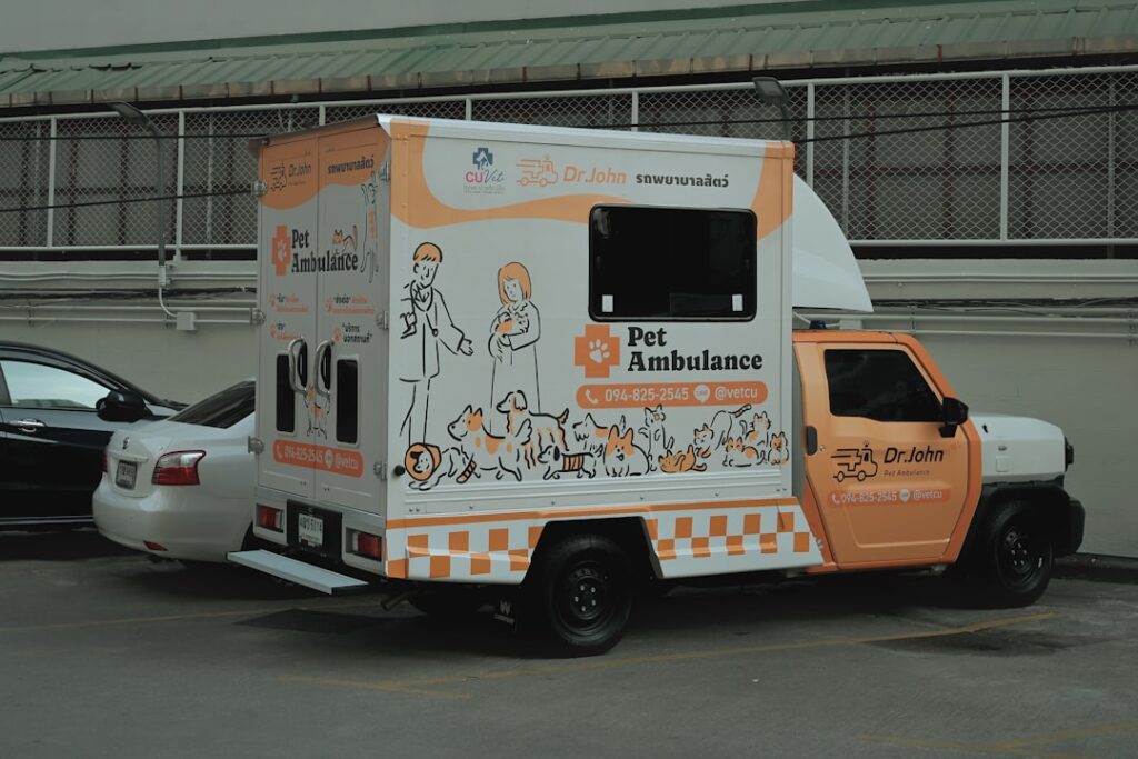 Layanan ambulans hewan untuk evakuasi darurat medis anjing menuju klinik dokter hewan